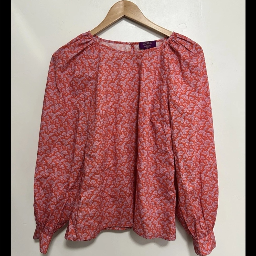 J Crew Puff-sleeve scoopneck shirt‎ S Liberty Toutouayette fabric Orange Floral